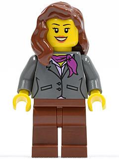 LEGO Minifigure-Dark Bluish Gray Jacket with Magenta Scarf, Dark Tan Legs, Reddish Brown Female Hair over Shoulder (4000008)-Town-TWN196-Creative Brick Builders